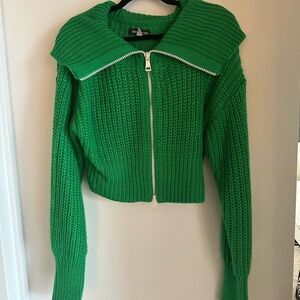 Urban Outfitters Green Knit Zip-Up Sweater